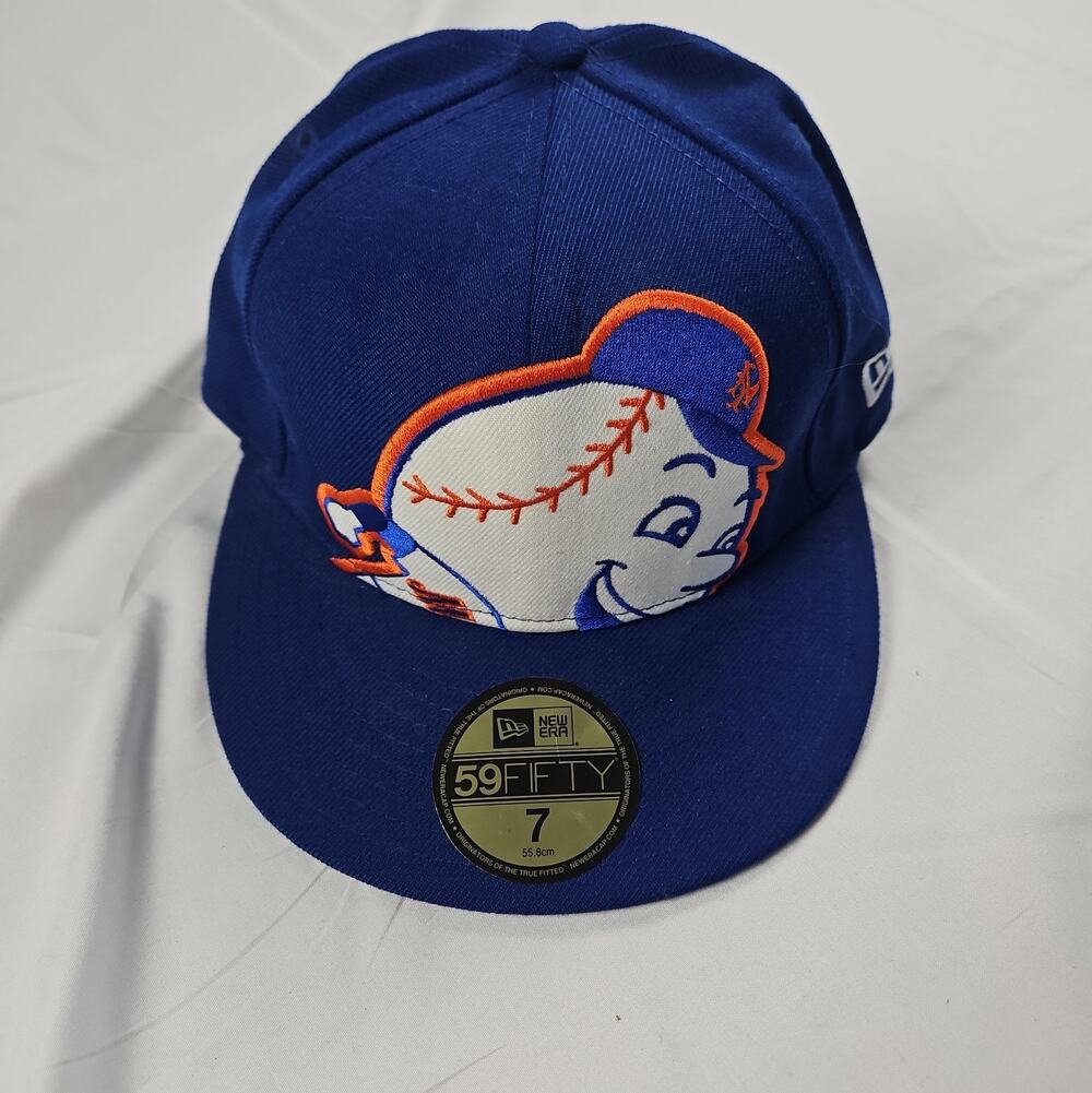 Mens 7 New York Mets 59FIFTY Fitted Hat Mr Met Baseball Graphic Blue New Era